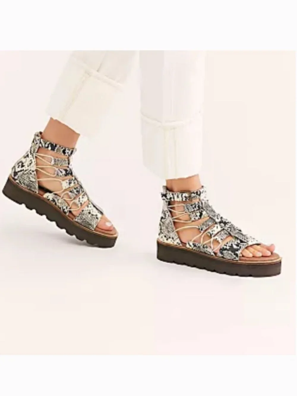 Free People Aubrey Wrap Gladiator Platform Animal Print Sandals